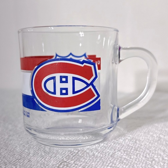 Vintage Clear Glass NHL Montreal Canadiens Habs Hockey Mug Coffee Cup - Picture 1 of 10